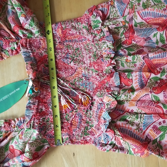 FARM Rio Smocked Top Midi Dress in Pink Macaw Flight - Picture 13 of 16